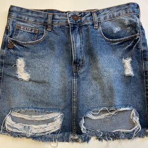 John John distressed 90s inspired 100%cotton denim jean skirt women's size Small